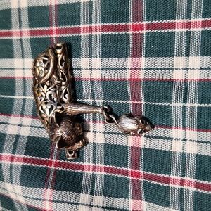 Vintage Jezlaine Sterling Silver Dangling Cat and Mouse Brooche